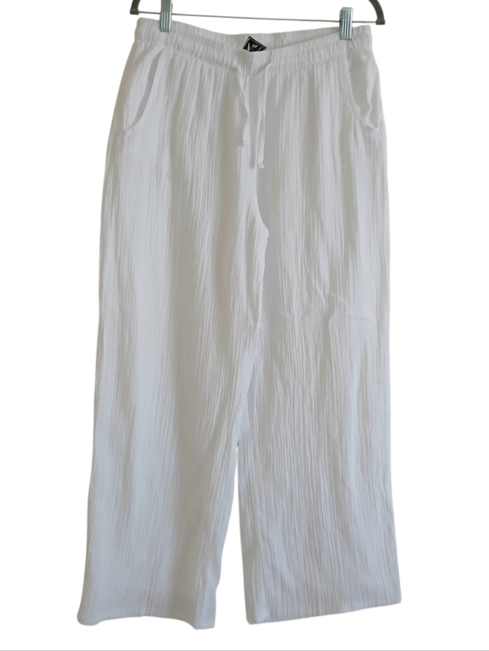 Blanc Du Nil 100% Cotton Gauze Wide Leg Pants Women's 10 White Lined High Waist